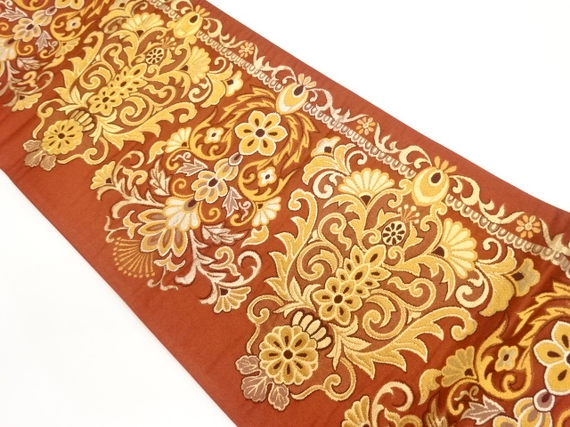 変わり花唐草模様織出し袋帯